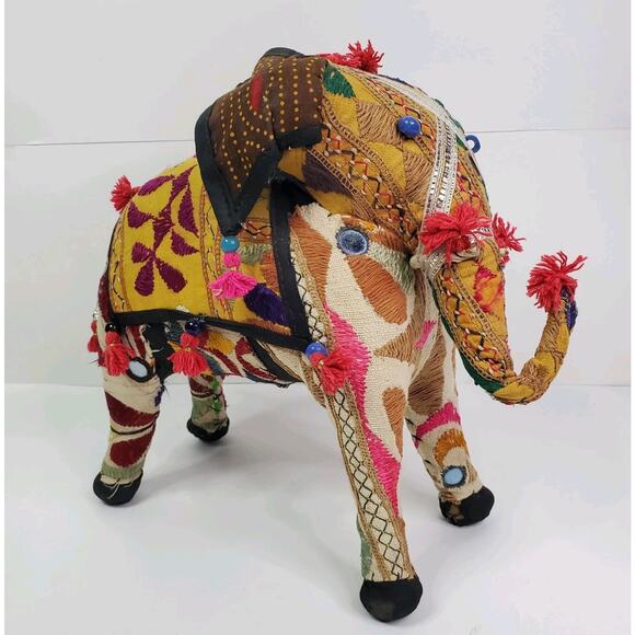Anglo Raj Vintage Hand-Crafted Stuffed Cotton Embroidered Elephant, India - Picture 1 of 13